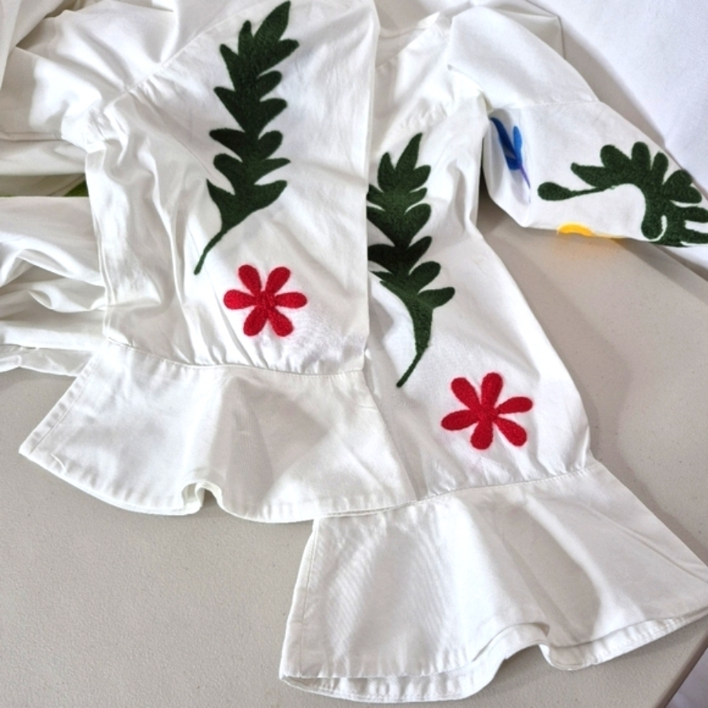eShakti Floral Embroidered Cotton Poplin Dress - Size L - Picture 11 of 16